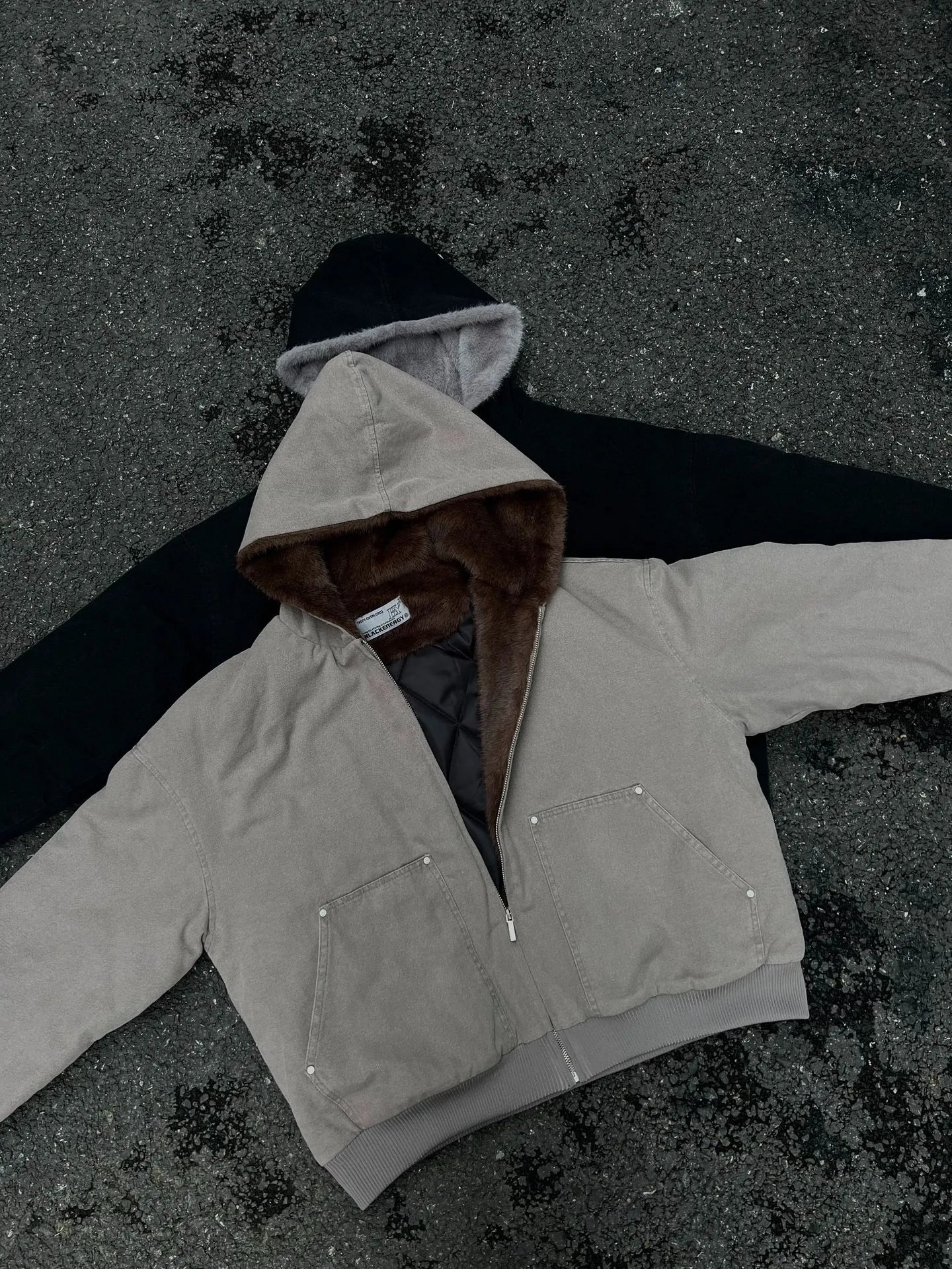 WASHED FAUX FUR ZIP-UP JACKET