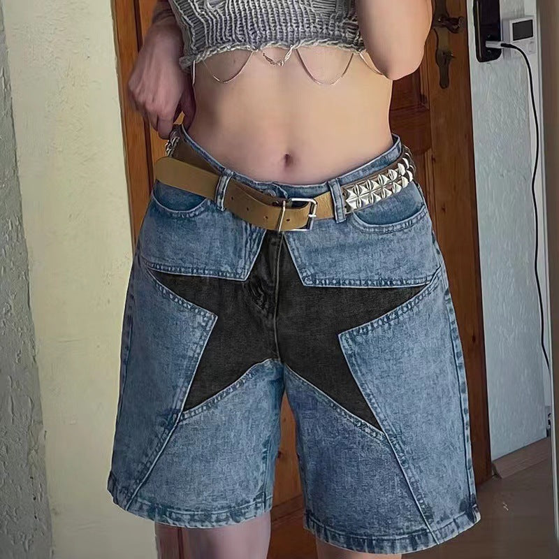 BLACK STAR PATCHED RAW-EDGE JORTS