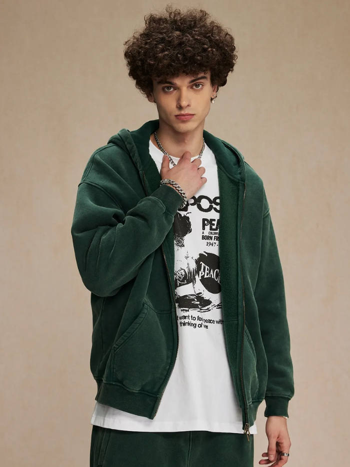 MONOCHROME OVERSIZED ZIP UP HOODIE