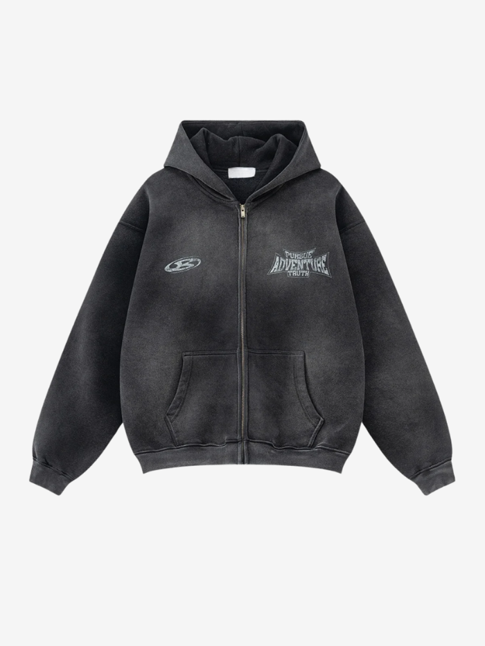 WASHED GRAPHIC ZIP HOODIE