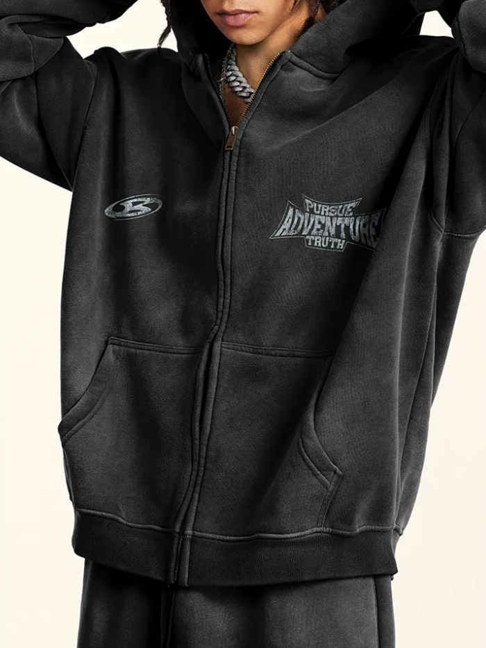 WASHED GRAPHIC ZIP HOODIE