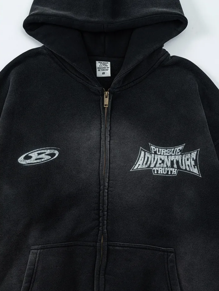 WASHED GRAPHIC ZIP HOODIE