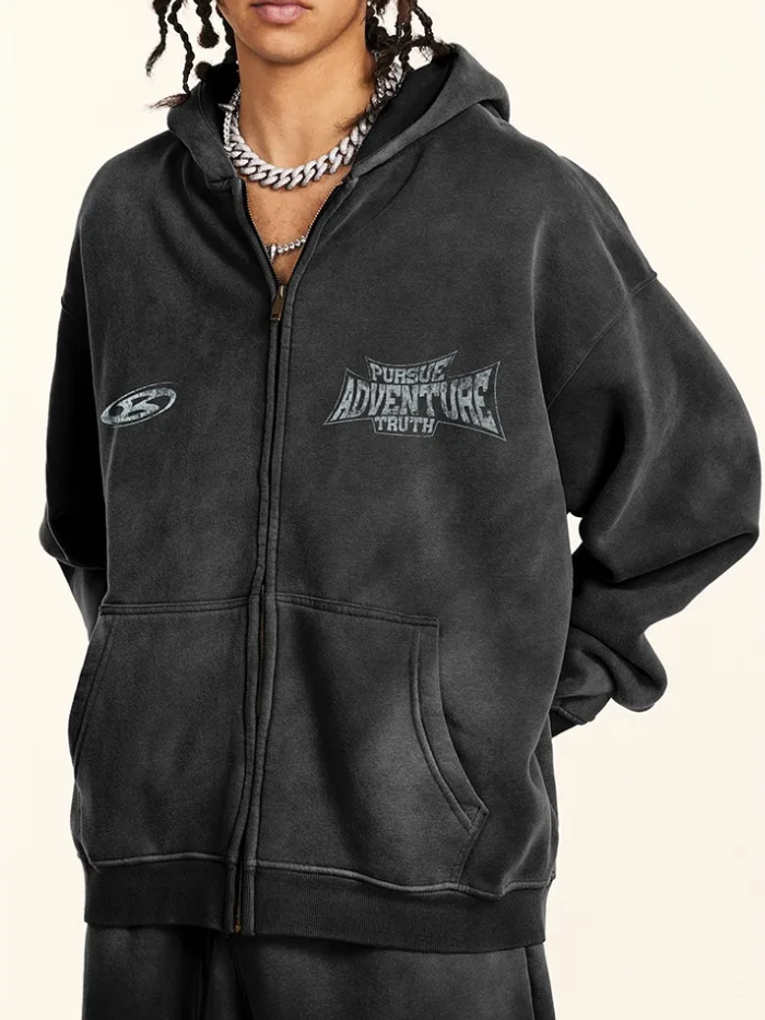 WASHED GRAPHIC ZIP HOODIE