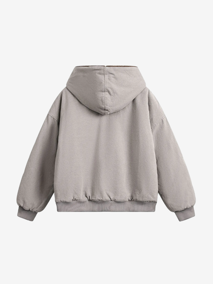 WASHED FAUX FUR ZIP-UP JACKET