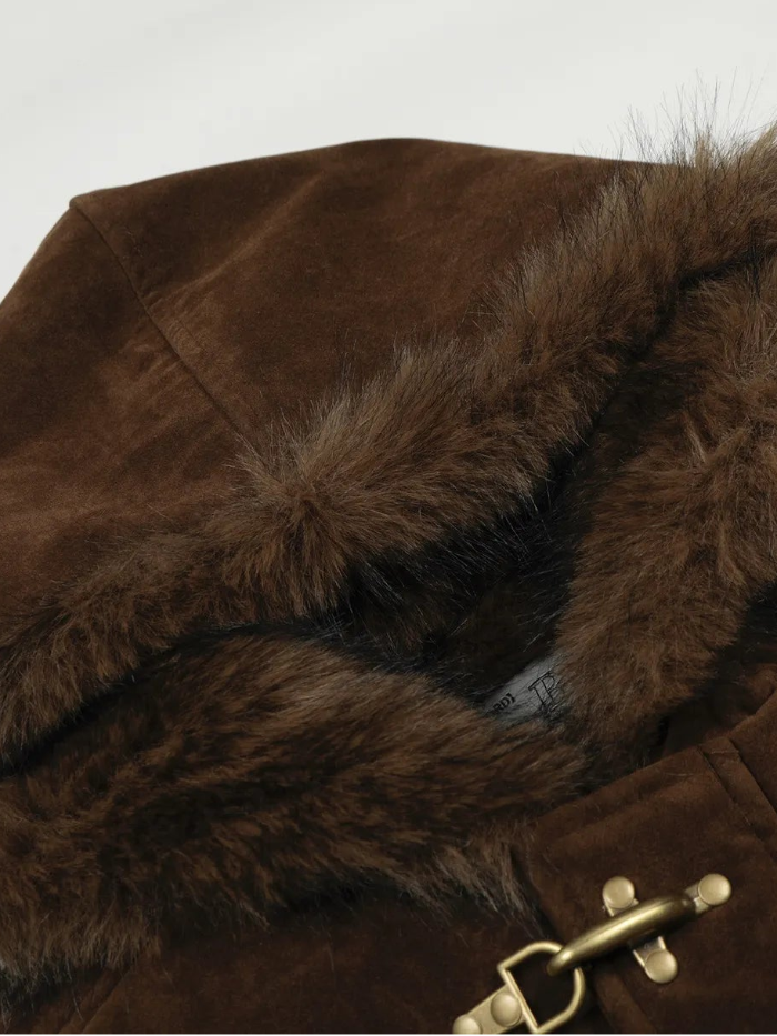 VINTAGE FAUX FUR HOODED STREETWEAR JACKET
