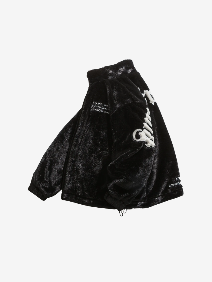 STREETWEAR GOTHIC EMBROIDERED FLEECE JACKET