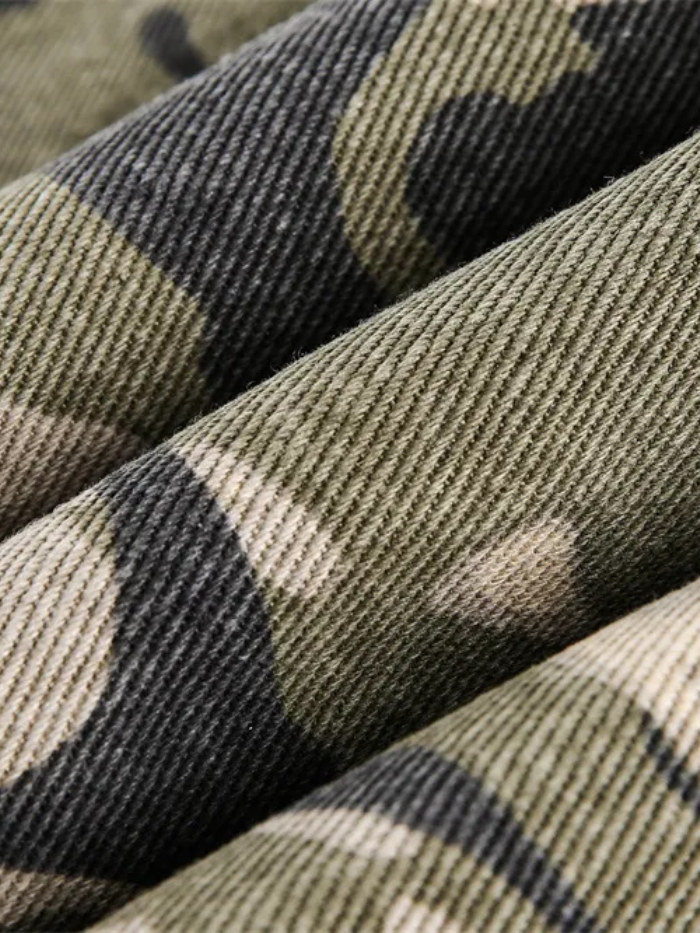 WASHED CAMO FAUX FUR HOODED JACKET