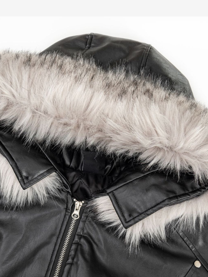 FAUX FUR HOODED BOMBER JACKET