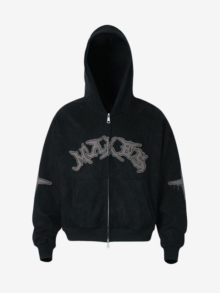 GOTHIC EMBROIDERED ZIP UP HOODIE