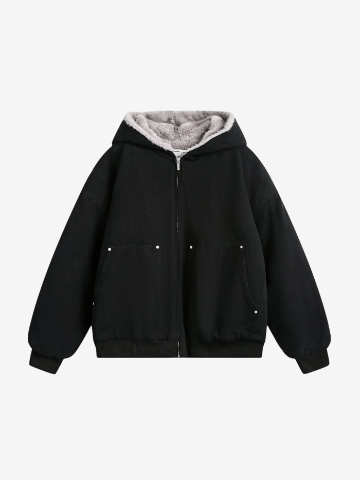 WASHED FAUX FUR ZIP-UP JACKET