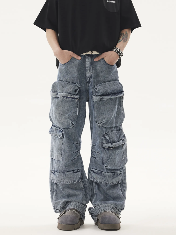 WASHED MULTI-POCKET LOOSE CARGO PANTS