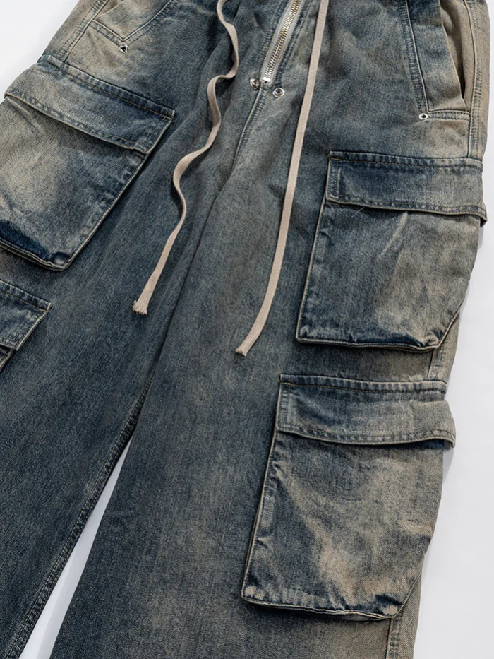 WIDE LEG DENIM CARGO PANTS