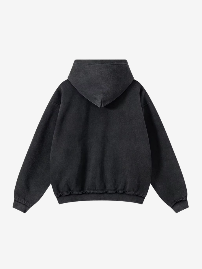 VINTAGE WASHED DISTRESSED ZIP-UP HOODIE