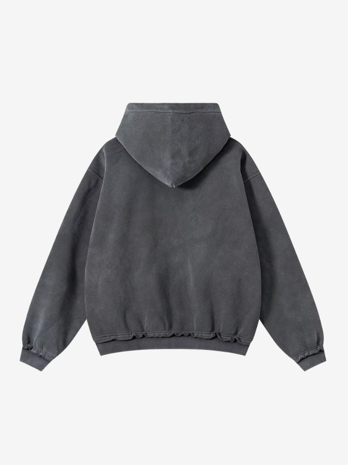 VINTAGE WASHED DISTRESSED ZIP-UP HOODIE