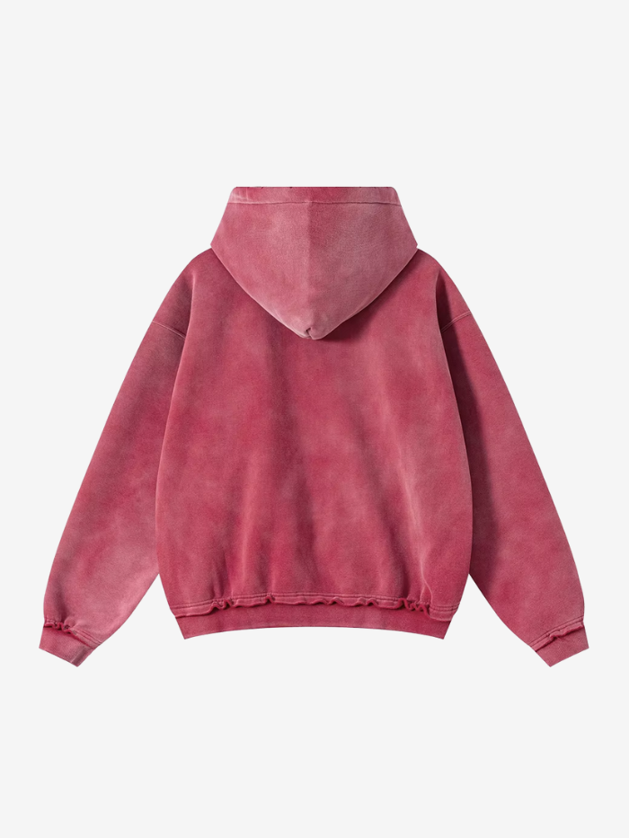 VINTAGE WASHED DISTRESSED ZIP-UP HOODIE