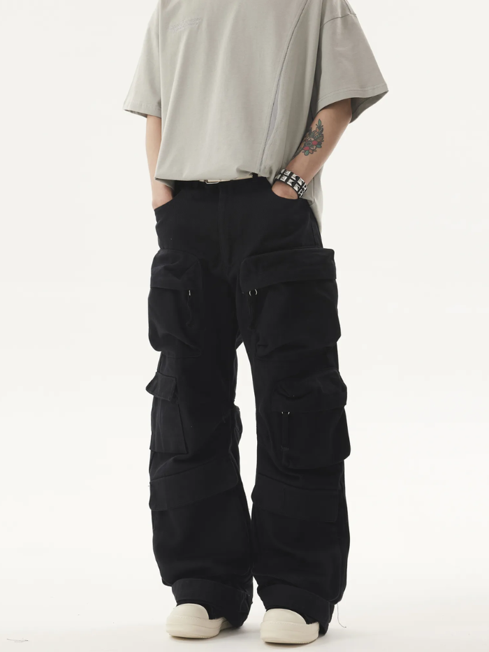 WASHED MULTI-POCKET LOOSE CARGO PANTS