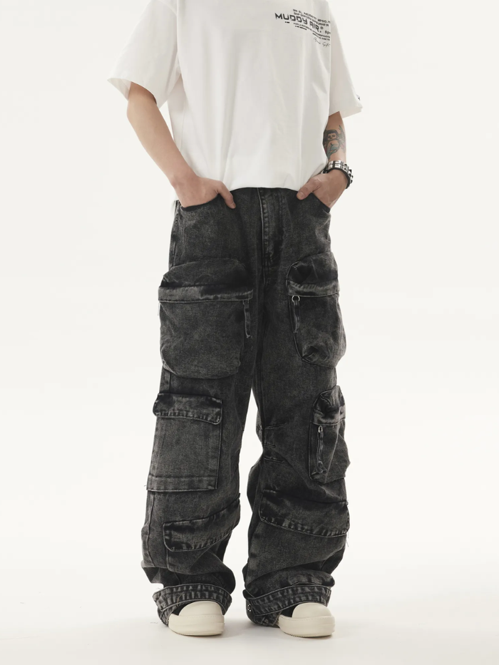 WASHED MULTI-POCKET LOOSE CARGO PANTS